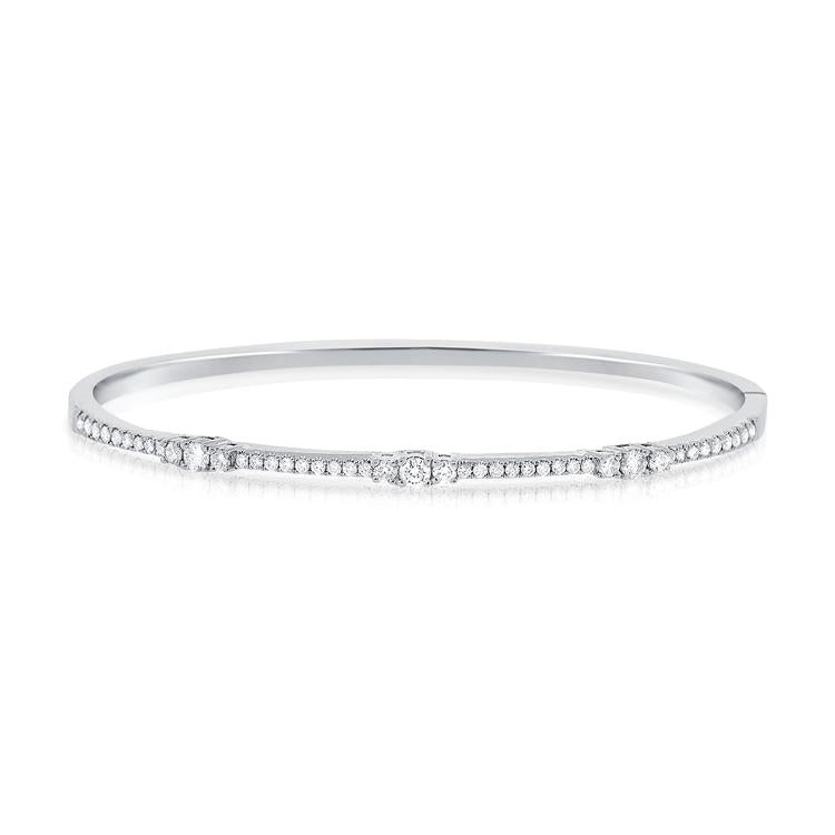 14K White Gold Diamond Graduating Hinged Bangle-Bracelets-Maurice's Jewelers-