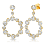 14K White Gold Diamond Halo Circle Dangle Earrings