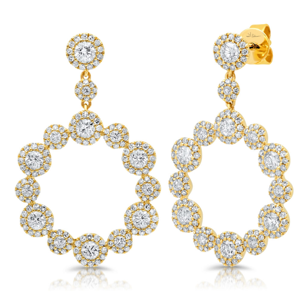 14K White Gold Diamond Halo Circle Dangle Earrings-Earrings-Maurice's Jewelers-Yellow Gold-