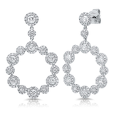 14K White Gold Diamond Halo Circle Dangle Earrings