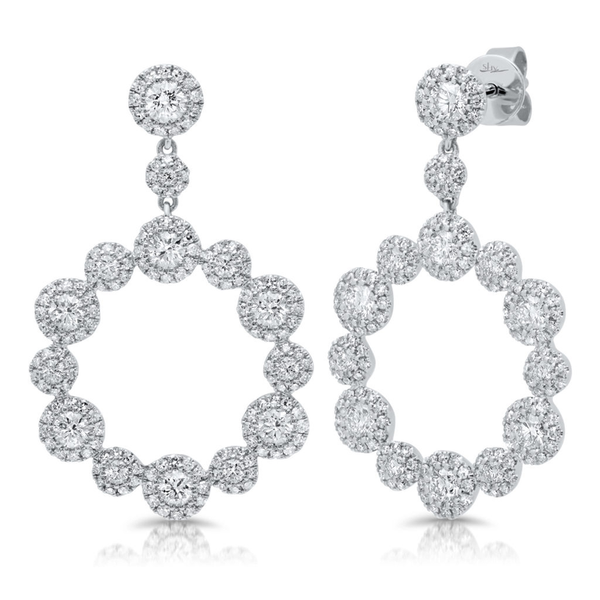 14K White Gold Diamond Halo Circle Dangle Earrings-Earrings-Maurice's Jewelers-White Gold-