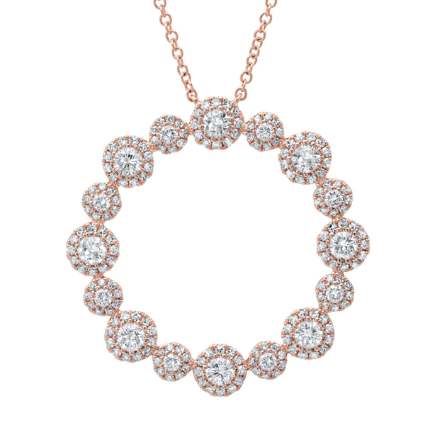 14K White Gold Diamond Halo Circle Pendant-Necklaces-Maurice's Jewelers-Rose Gold-