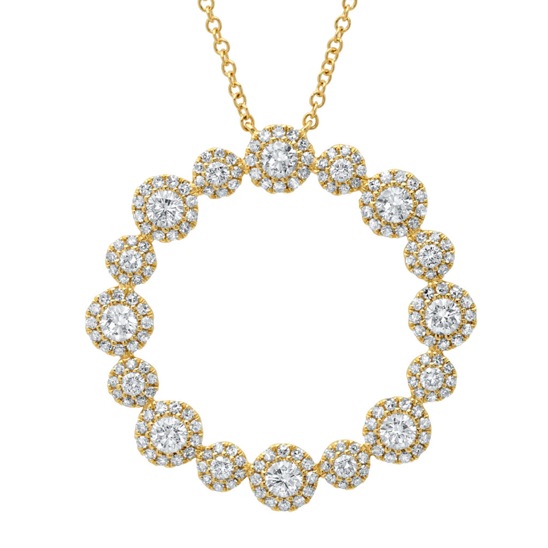 14K White Gold Diamond Halo Circle Pendant-Necklaces-Maurice's Jewelers-Yellow Gold-