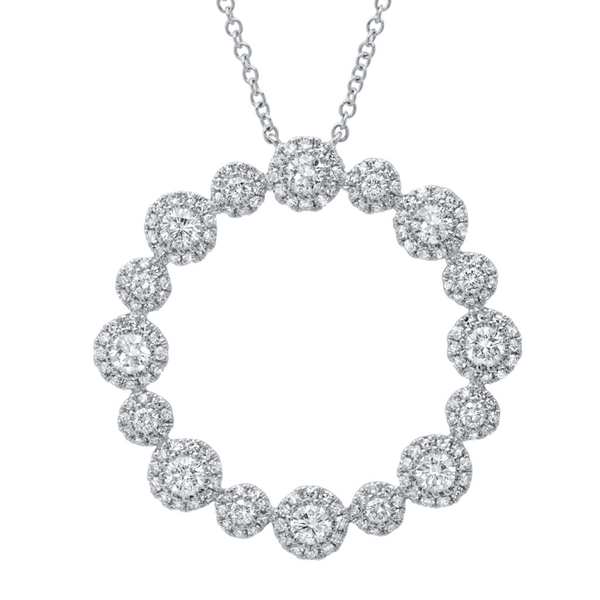 14K White Gold Diamond Halo Circle Pendant-Necklaces-Maurice's Jewelers-White Gold-