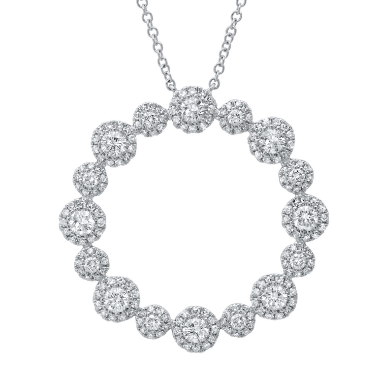 14K White Gold Diamond Halo Circle Pendant-Necklaces-Maurice's Jewelers-White Gold-