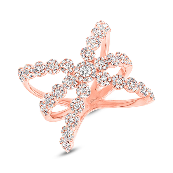 14K Rose Gold Diamond Halo Crossover Ring