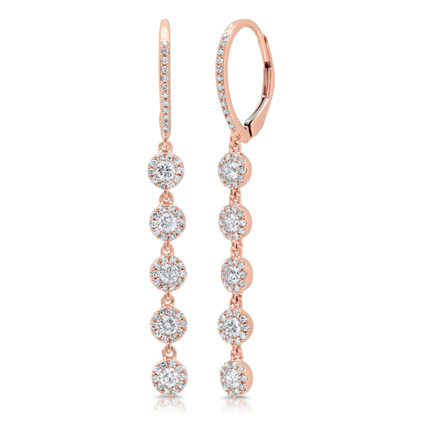 14K White Gold Diamond Halo Dangle Earrings-Earrings-Maurice's Jewelers-Rose Gold-
