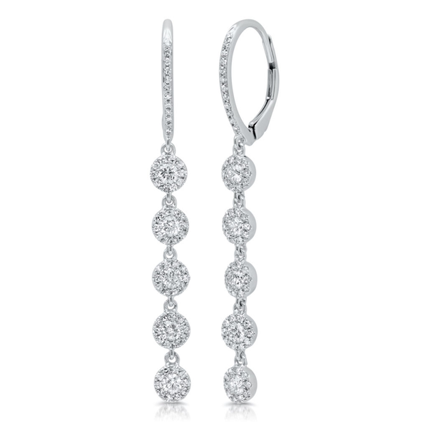 14K White Gold Diamond Halo Dangle Earrings-Earrings-Maurice's Jewelers-White Gold-