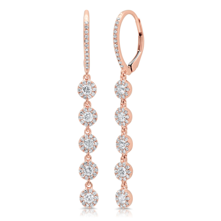 14K Rose Gold Diamond Halo Dangle Earrings