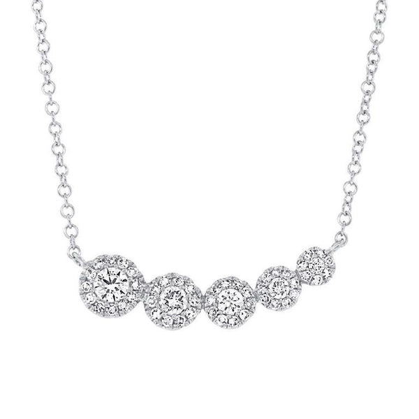 14K White Gold Diamond Halo Graduating Necklace-Necklaces-Maurice's Jewelers-White Gold-