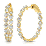 14K White Gold Diamond Halo Hoop Earrings