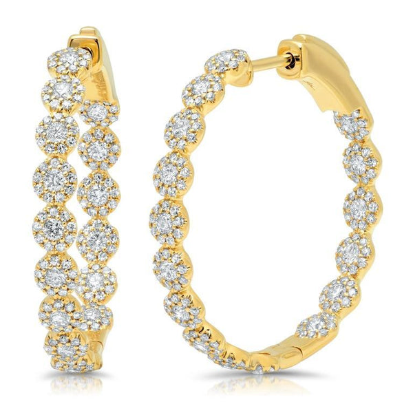 14K White Gold Diamond Halo Hoop Earrings-Earrings-Maurice's Jewelers-Yellow Gold-
