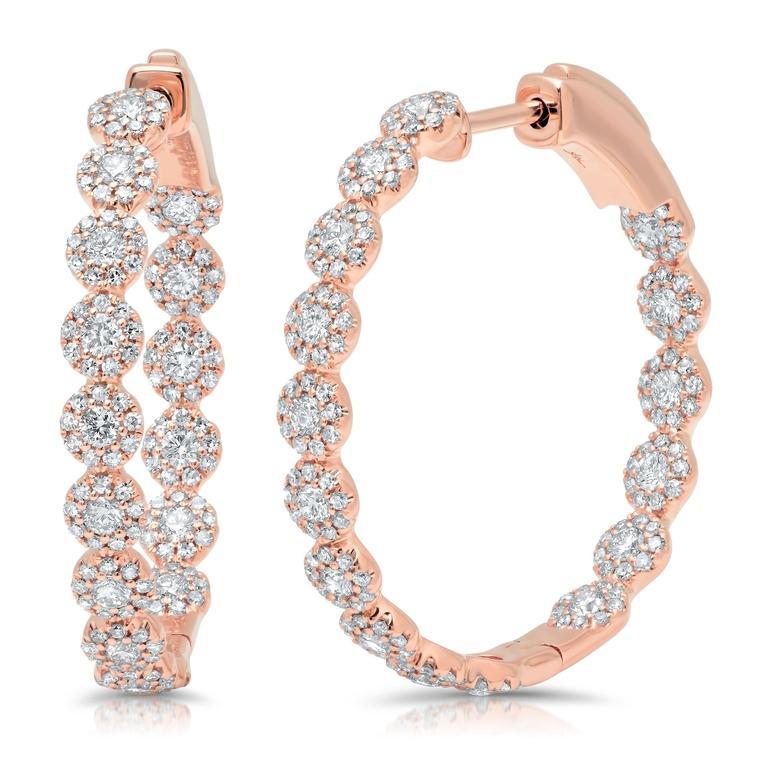 14K Yellow Gold Diamond Halo Hoop Earrings-Earrings-Maurice's Jewelers-Rose Gold-