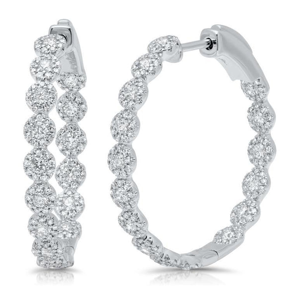 14K White Gold Diamond Halo Hoop Earrings