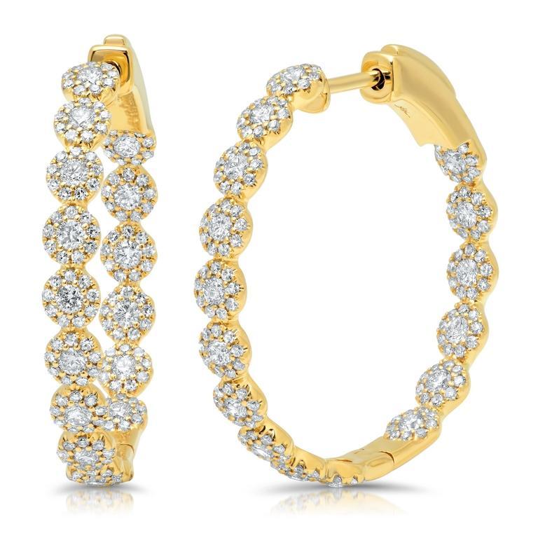 14K Yellow Gold Diamond Halo Hoop Earrings-Earrings-Maurice's Jewelers-Yellow Gold-
