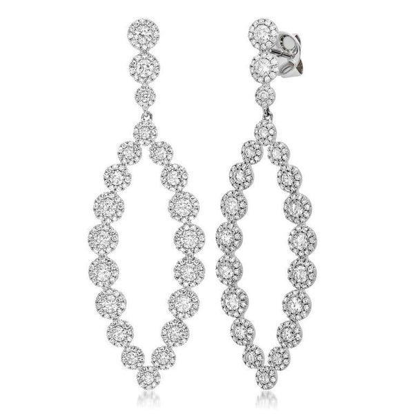 14K White Gold Diamond Halo Marquise Shaped Dangle Earrings-Earrings-Maurice's Jewelers-WHITE GOLD-