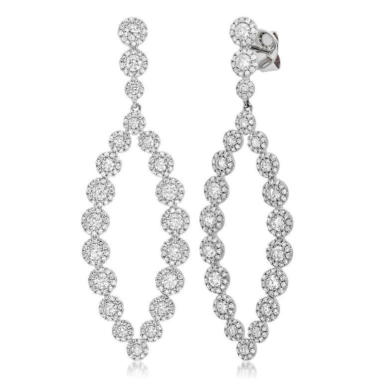 14K White Gold Diamond Halo Marquise Shaped Dangle Earrings