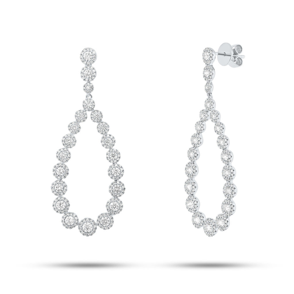 14K White Gold Diamond Halo Pear Drop Earrings-Earrings-Maurice's Jewelers-White Gold-