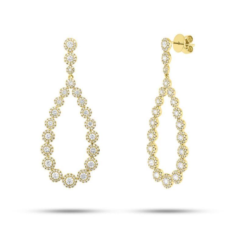 14K Yellow Gold Diamond Halo Pear Drop Earrings