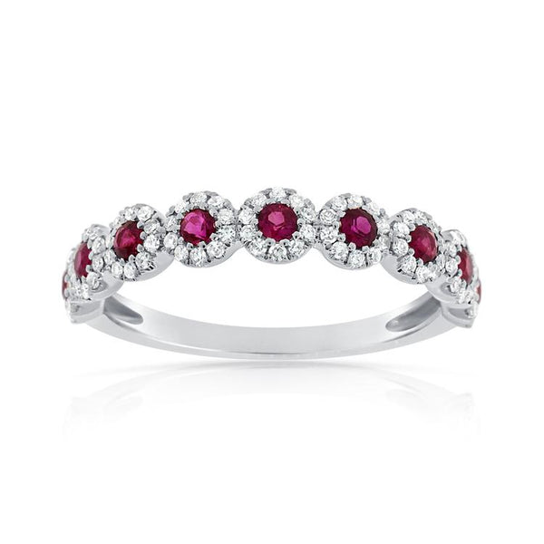 14K White Gold Diamond Halo Ruby Ring-Rings-Maurice's Jewelers-4-