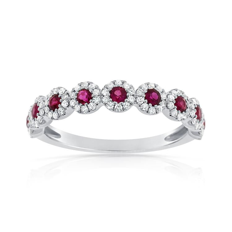 14K White Gold Diamond Halo Ruby Ring-Rings-Maurice's Jewelers-4-