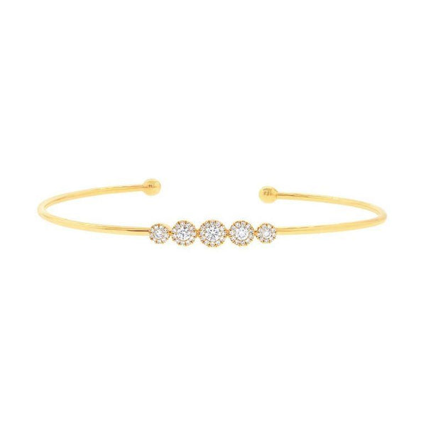 14K Yellow Gold Diamond Graduating (5) Cluster Cuff Bangle