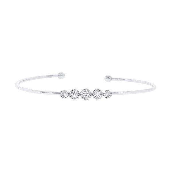 14K White Gold Diamond Graduating (5) Cluster Cuff Bangle