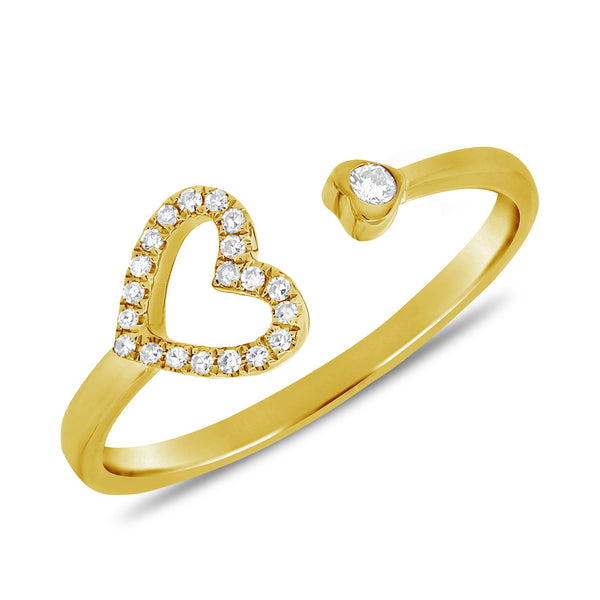 14K Yellow Gold Diamond Heart Cuff Ring