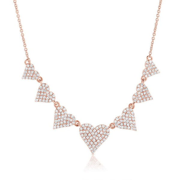 14K Rose Gold Diamond Multiple Heart Necklace