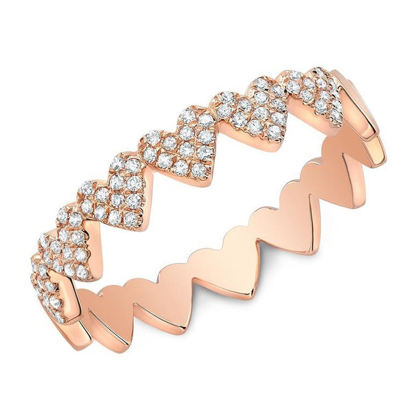 14K Rose Gold Diamond Heart Stackable Band