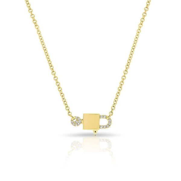 14K Yellow Gold Diamond Lock & Key Necklace