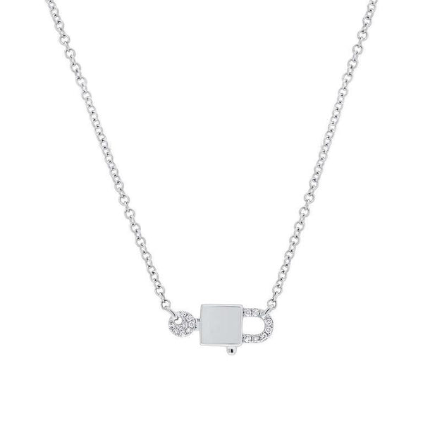 14kt White Gold Diamond Lock Necklace 