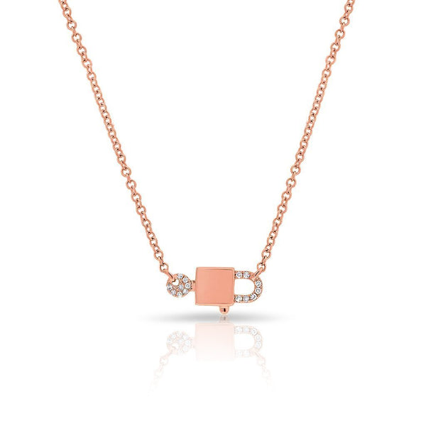 14K Rose Gold Diamond Lock & Key Necklace