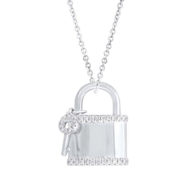 14K White Gold Diamond Locket And Key Necklace-Necklaces-Maurice's Jewelers-
