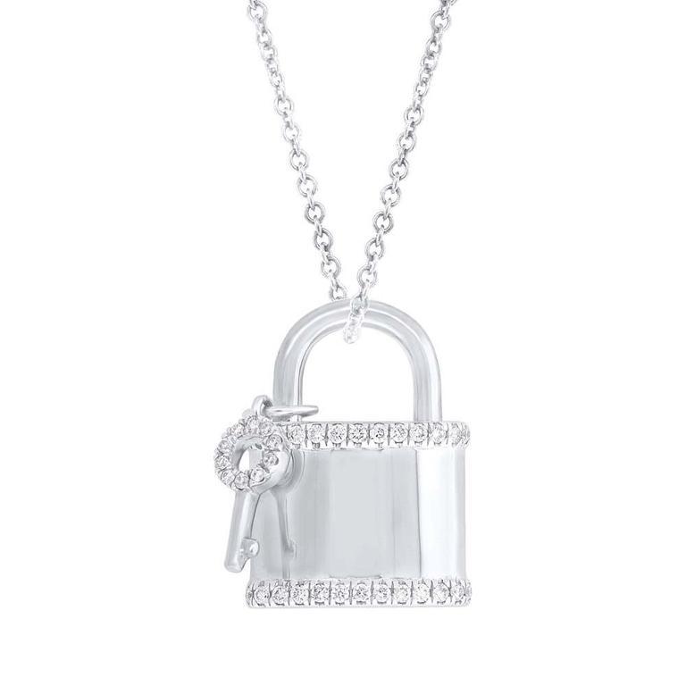 14K White Gold Diamond Locket And Key Necklace-Necklaces-Maurice's Jewelers-