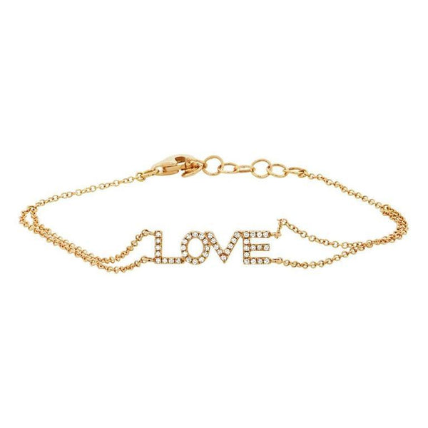 14K White Gold  Diamond "Love" Double Chain Bracelet