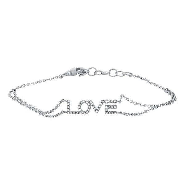 14K White Gold Diamond "Love" Double Chain Bracelet-Bracelets-Maurice's Jewelers-White Gold-