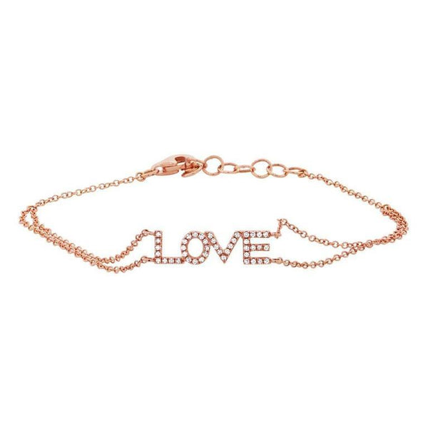 14K Rose Gold Diamond "Love" Double Chain Bracelet-Bracelets-Maurice's Jewelers-Rose Gold-