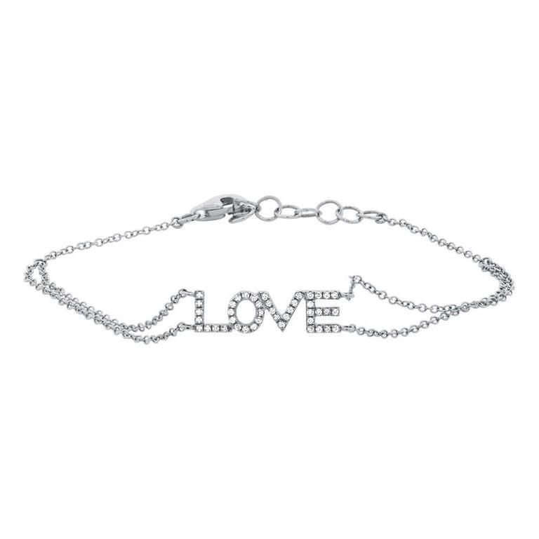 14K White Gold  Diamond "Love" Double Chain Bracelet