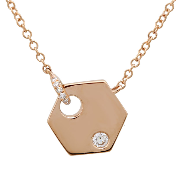 14K Yellow Gold Diamond Mini Hexagon Necklace-Necklaces-superbell-Rose Gold-