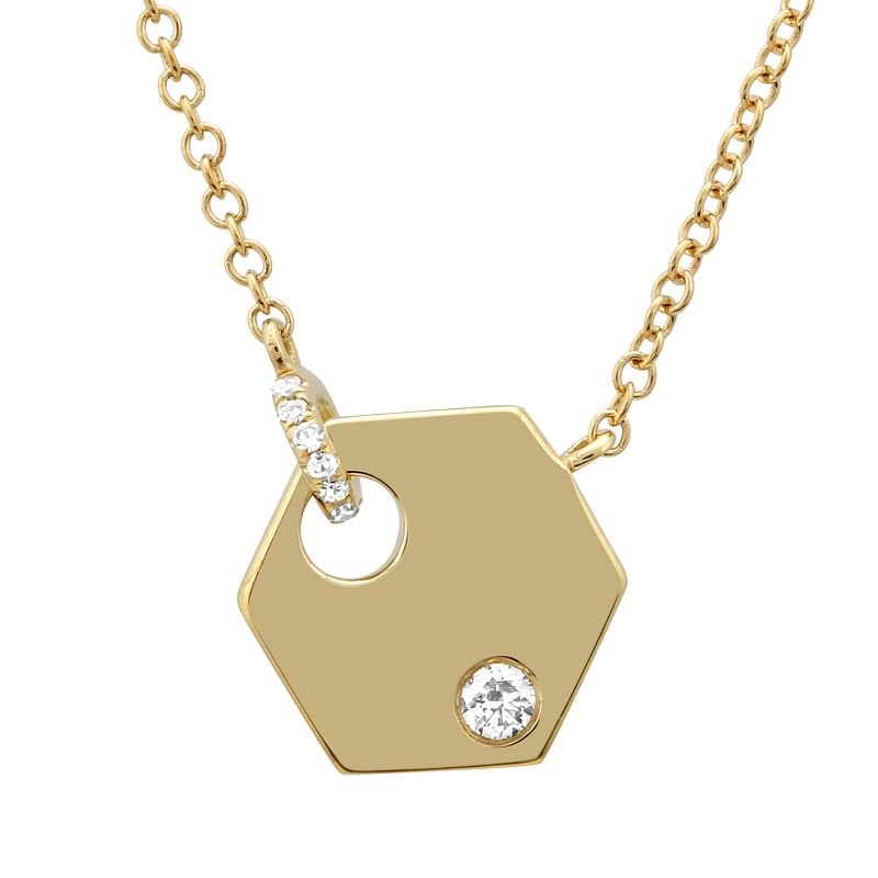 14K Yellow Gold Diamond Mini Hexagon Necklace