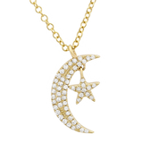 14K Rose Gold Diamond Mini Moon and Star Necklace