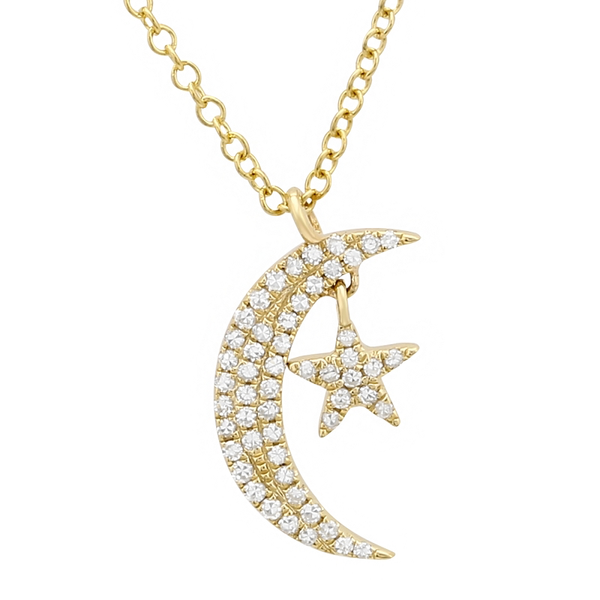14K Rose Gold Diamond Mini Moon and Star Necklace-Necklaces-Maurice's Jewelers-Yellow Gold-
