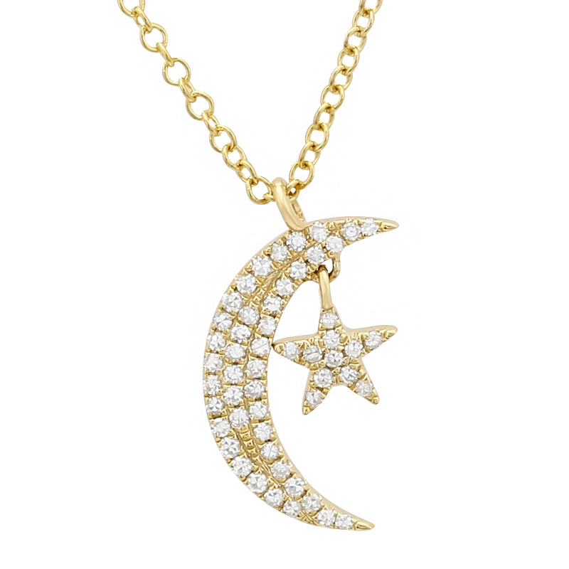 14K Rose Gold Diamond Mini Moon and Star Necklace-Necklaces-Maurice's Jewelers-Yellow Gold-