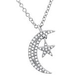 14K Rose Gold Diamond Mini Moon and Star Necklace-Necklaces-Maurice's Jewelers-White Gold-