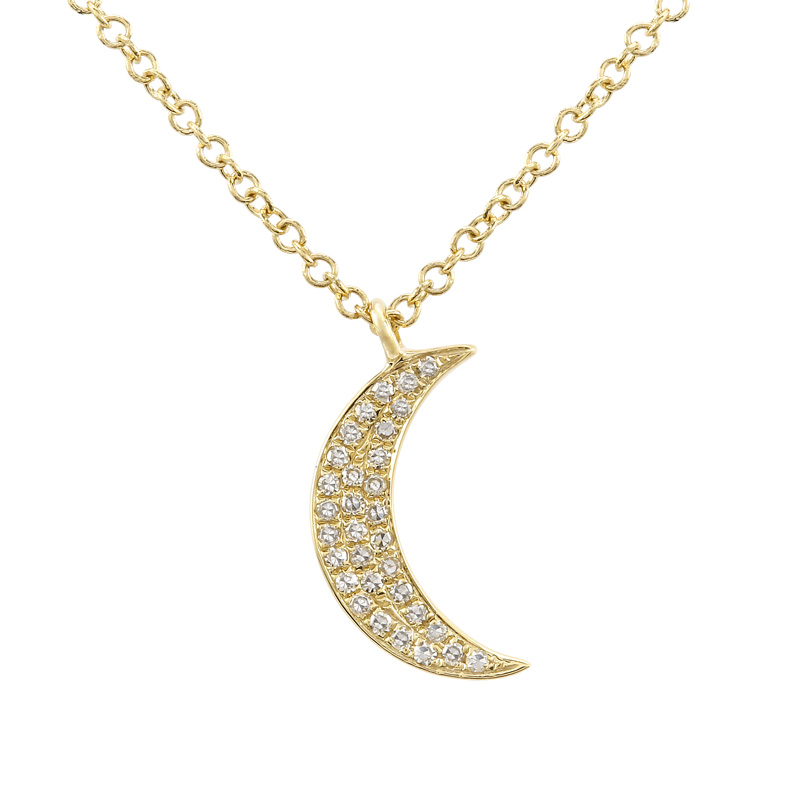 14K Rose Gold Diamond Mini Moon Necklace