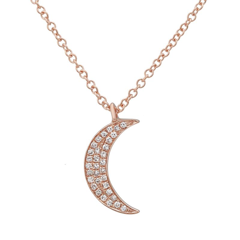 14K White Gold Diamond Mini Moon Necklace