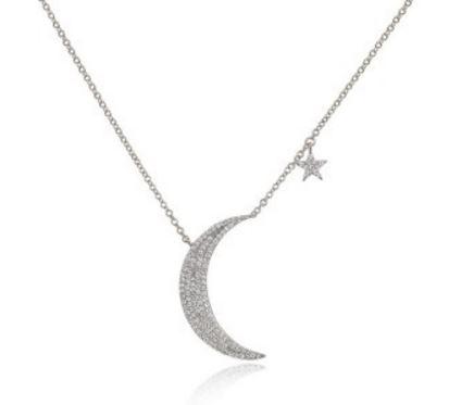 14K Rose Gold Diamond Moon and Star Necklace