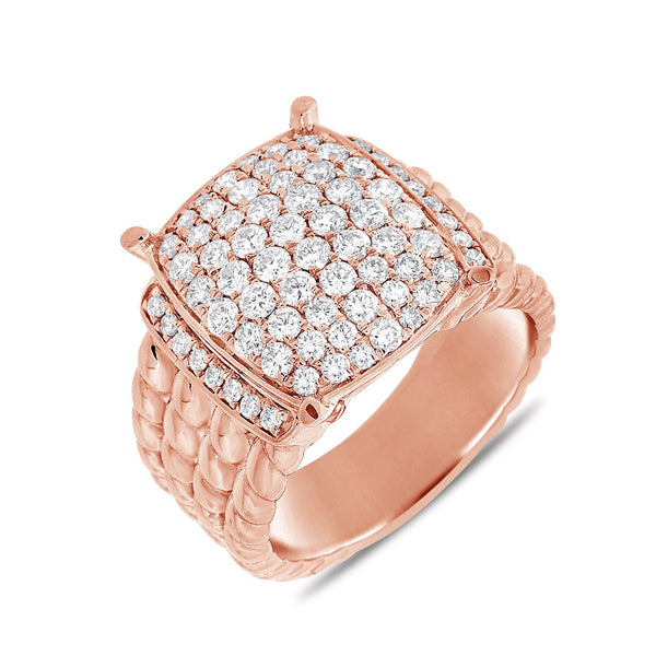 14K Rose Gold Diamond Mult-Row Rope Ring