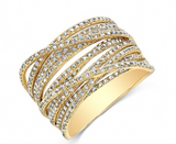 14K Yellow Gold Diamond Multi Crossover Ring